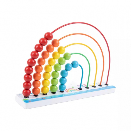 Numaratoare Curcubeu din lemn, Abac cu bile colorate, multicolor