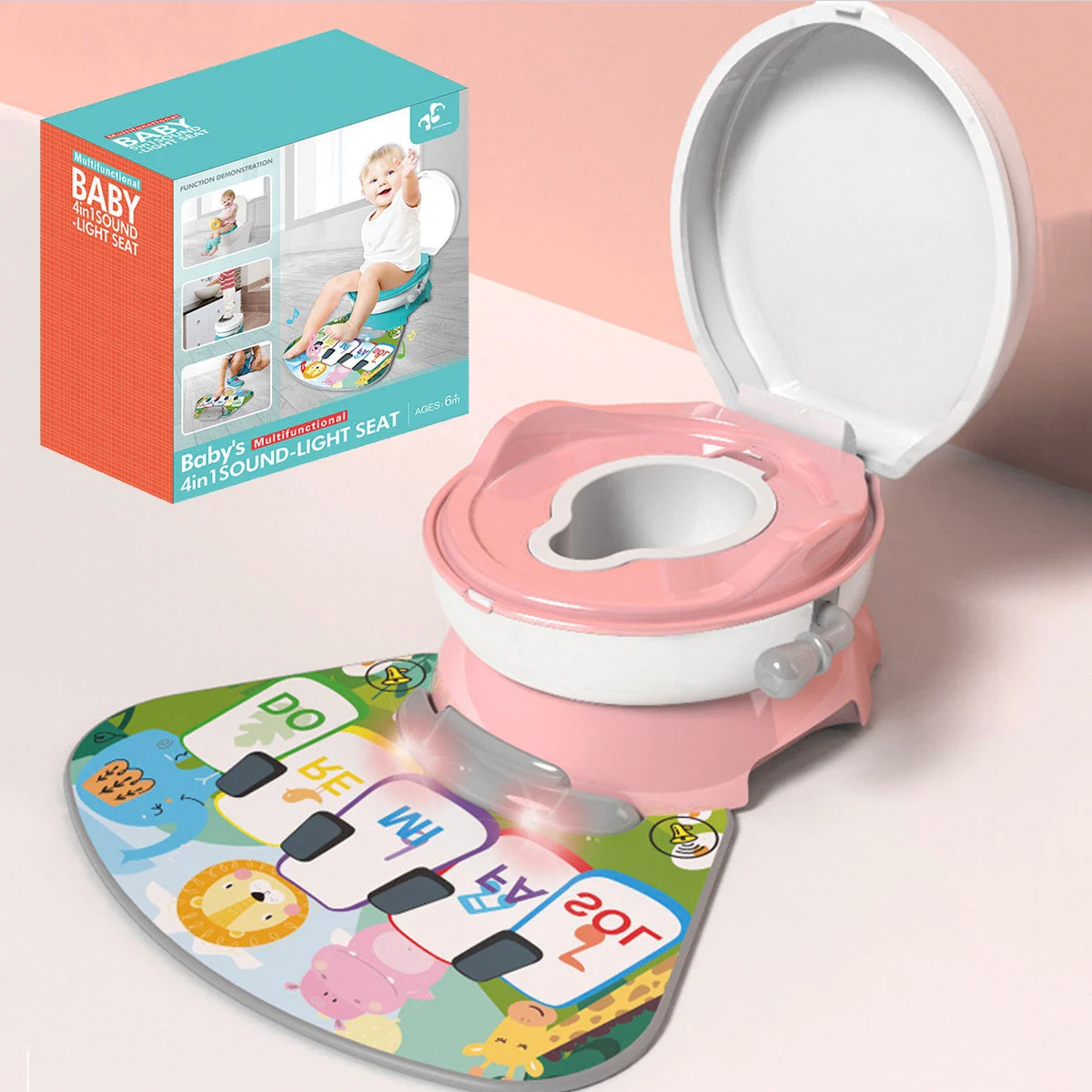 Olita cu Reductor Detasabil si Covoras Muzical 4 in 1, Roz [3]