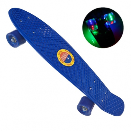 Penny Board cu roti de silicon si lumini LED, 55 cm, albastru