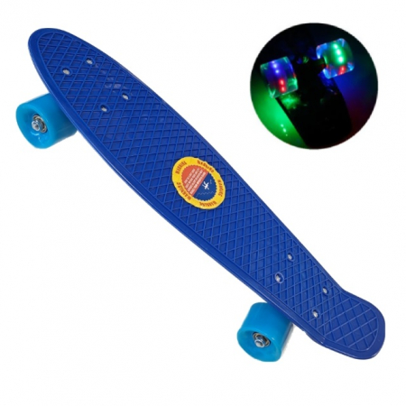 Penny Board cu roti de silicon si lumini LED, 55 cm, albastru/turcoaz