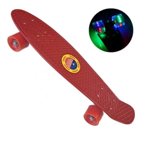 Penny Board cu roti de silicon si lumini LED, 55 cm, rosu