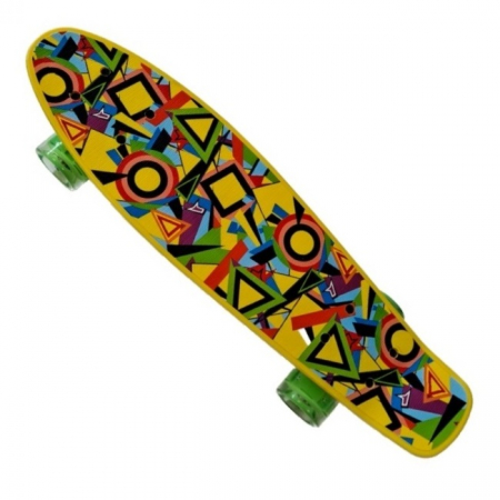 Jucarii de exterior - Penny Board cu roti de silicon si lumini LED, Graphic Print, 56 cm, multicolor, model E