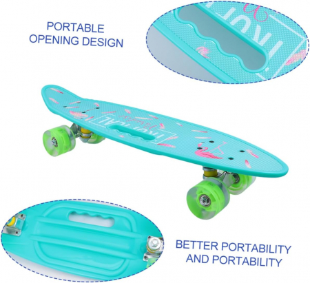 Penny Board portabil cu roti de silicon si lumini LED, 58 cm, multicolor, model E [3]