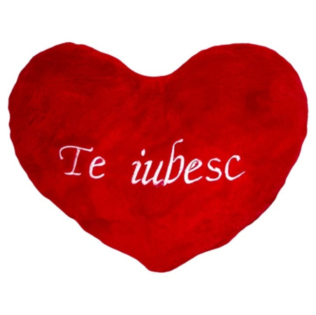 Perne din plus - Perna decorativa Inima brodata "Te Iubesc", 20 cm, rosu