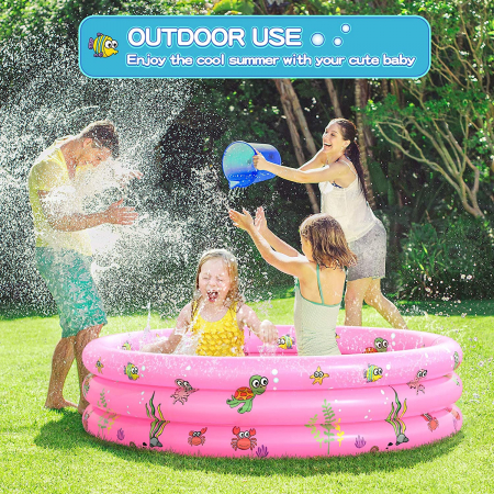 Piscina gonflabila cu podea moale pentru copii cu 50 bile colorate incluse, 130x35 cm, roz [2]