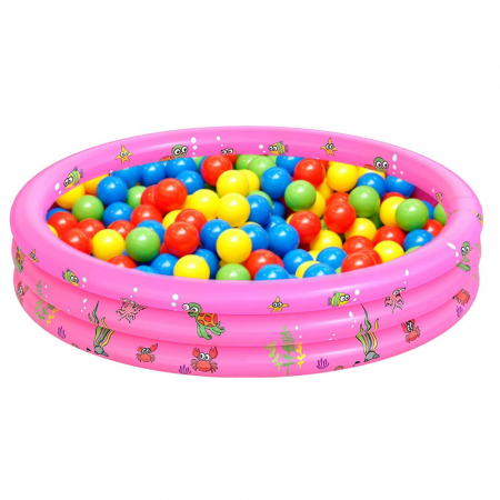 Piscina gonflabila cu podea moale pentru copii cu 50 bile colorate incluse, 130x35 cm, roz