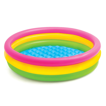 Colaci, piscine si accesorii inot - Piscina gonflabila Curcubeu cu podea moale pentru copii, 61x22 cm, multicolor