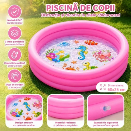 Piscina gonflabila pentru copii Animale Marine, 60x25 cm, roz [1]
