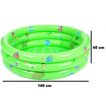 Piscina gonflabila pentru copii cu 3 inele, 140x40 cm, verde [1]