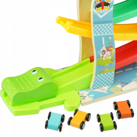 Pista cu 5 rampe si 4 masinute din lemn Crocodile Escape, multicolor [1]