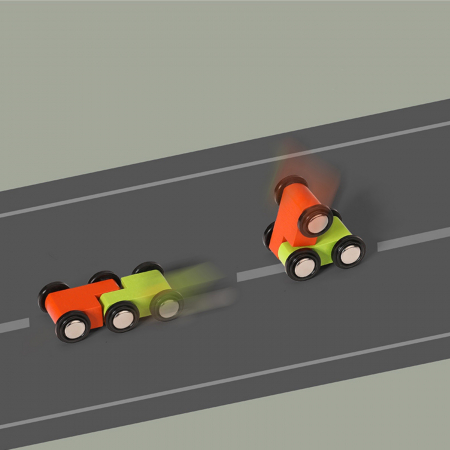 Pista cu 7 rampe si 7 masinute din lemn, multicolor [3]