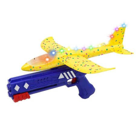 Arme de jucarie - Pistol de jucarie cu lansator avion din spuma cu lumini, galben