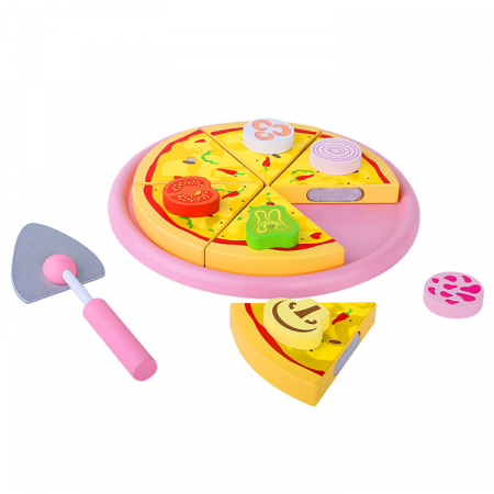 Pizza din lemn jucarie de feliat, multicolor [1]