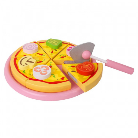 Pizza din lemn jucarie de feliat, multicolor [0]