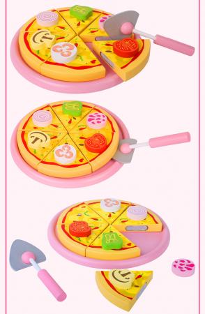 Pizza din lemn jucarie de feliat, multicolor [2]