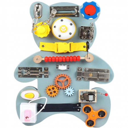 Placa activitati Busy Board Ursulet 16 in 1, multicolor