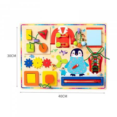 Placa Senzoriala Montessori Activitati Uzuale, Busy Board Pinguin [5]