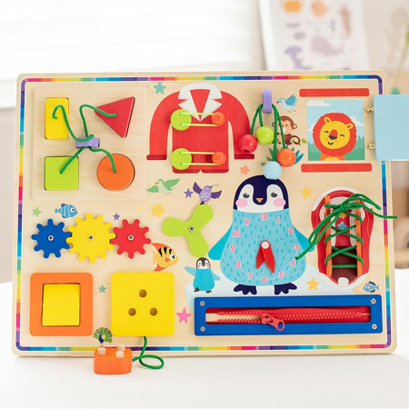 Placa Senzoriala Montessori Activitati Uzuale, Busy Board Pinguin [1]