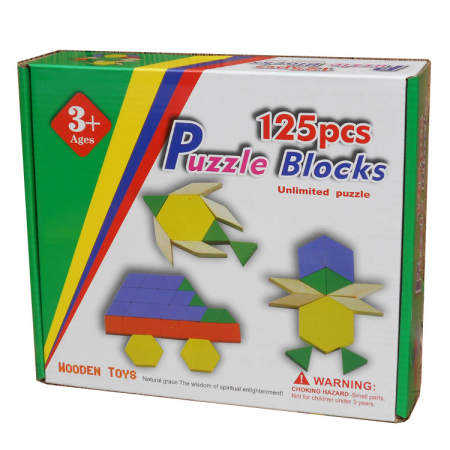 Joc educativ Tangram 125 piese din lemn, multicolor [0]