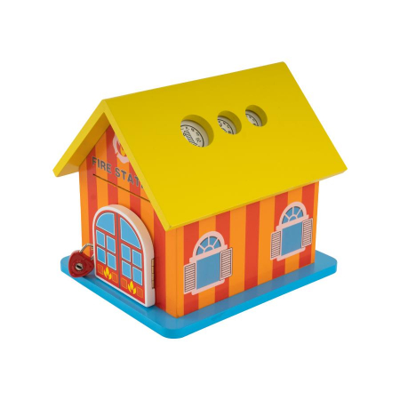 Jucarii Montessori din lemn - Pusculita din lemn Fire Station, multicolor