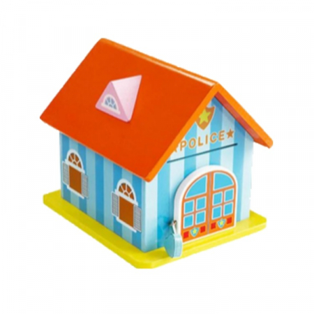 Jucarii Montessori din lemn - Pusculita din lemn Police Station, multicolor