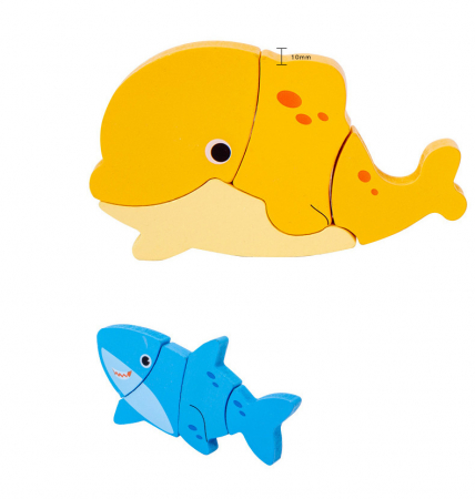 Puzzle din lemn incastru 3D si tablita desen cu marker Chunky, Animale Marine, 16 piese, multicolor [3]