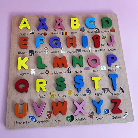 Puzzle incastru Alfabet in limba Romana din lemn cu diacritice, 31 piese, multicolor [2]