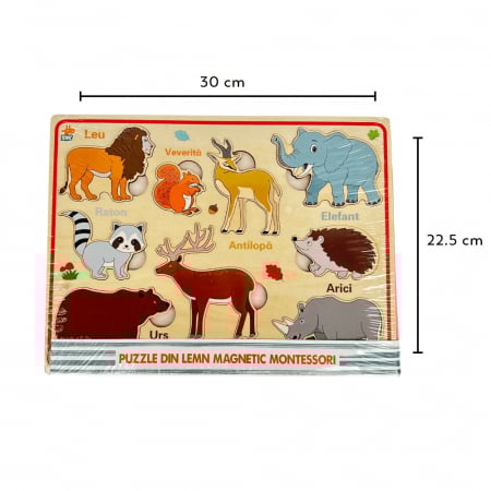 Puzzle magnetic incastru din lemn Animale Salbatice in limba Romana, 9 piese, multicolor [4]