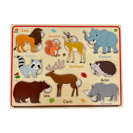 Puzzle magnetic incastru din lemn Animale Salbatice in limba Romana, 9 piese, multicolor [1]