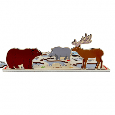 Puzzle magnetic incastru din lemn Animale Salbatice in limba Romana, 9 piese, multicolor [3]