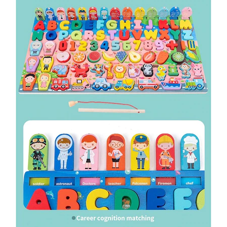 Joc educativ Montessori Puzzle 3D si Pescuit Magnetic, lemn, 88 piese [5]
