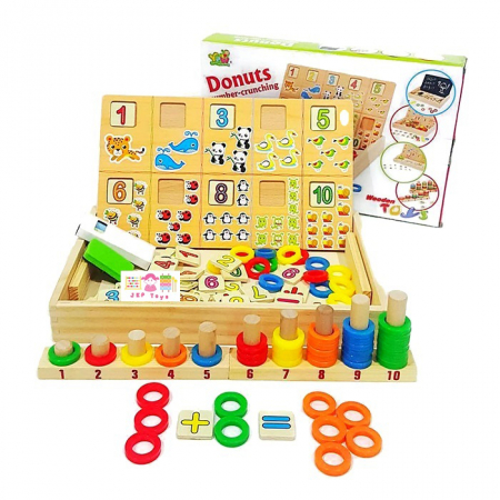 Joc multifunctional din lemn matematic, multicolor