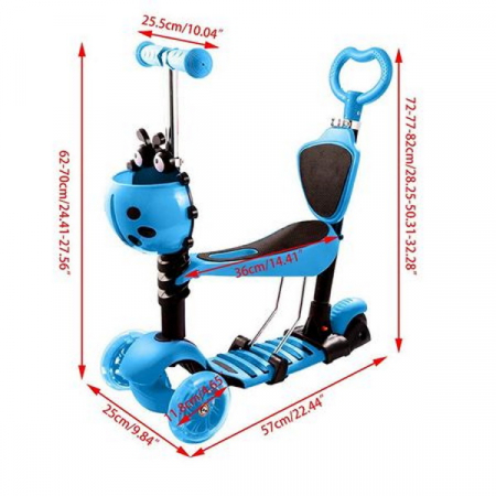 Trotineta 5 in 1 cu maner de impins si roti cu lumini Scooter OX11, albastra [3]