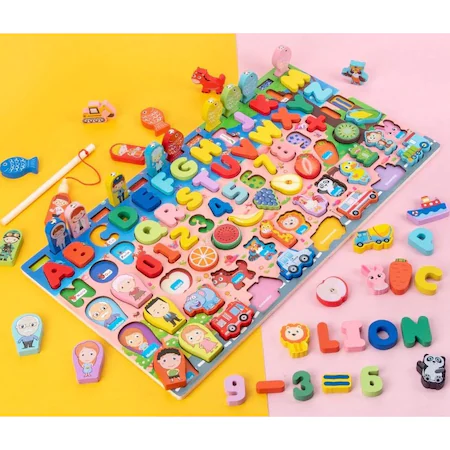 Joc educativ Montessori Puzzle 3D si Pescuit Magnetic, lemn, 88 piese [4]