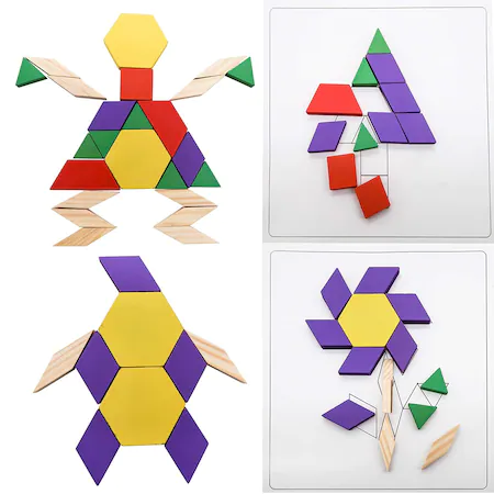 Joc educativ Tangram 125 piese din lemn, multicolor [1]