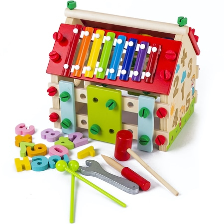 Casuta multifunctionala Montessori 4 in 1 din lemn, 23x16 cm