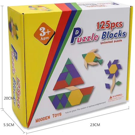 Joc educativ Tangram 125 piese din lemn, multicolor [4]