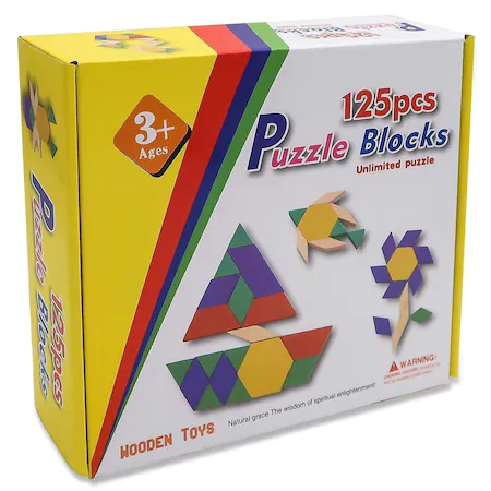 Joc educativ Tangram 125 piese din lemn, multicolor [0]