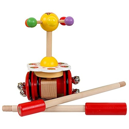 Jucarie din lemn 2 roti pentru impins si tras cu clopotei, multicolor [4]