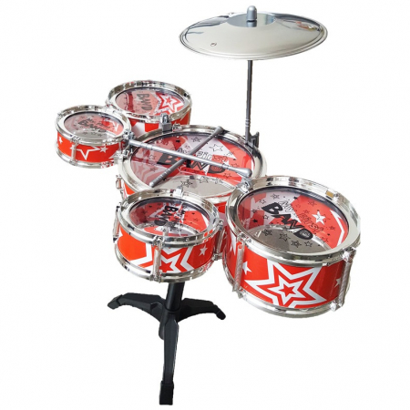 Set de tobe pentru copii Jazz Drum, cu scaunel, rosu [1]
