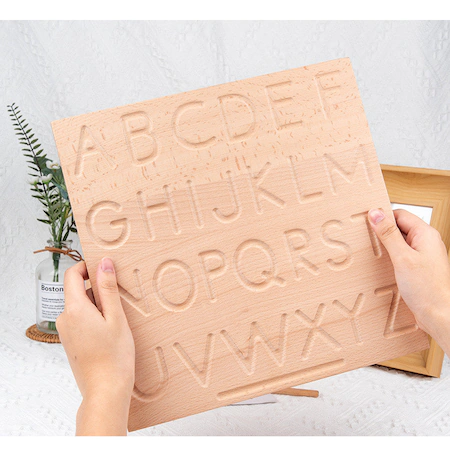 Jucarie educativa Montessori Placa dubla Trasare Litere, lemn natur [1]