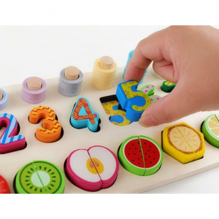 Jucarie educativa Montessori din lemn cu numere, operatiuni si fructe magnetice, multicolor [2]