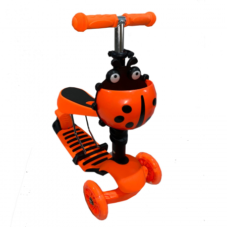 Trotineta 3 in 1 cu cosulet si roti cu lumini OX10 portocaliu [2]