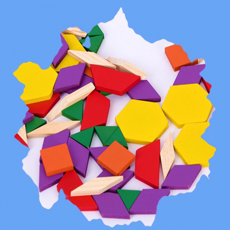 Joc educativ, Tangram din lemn, Joc asiatic cu 250 piese geometrice multicolore [3]