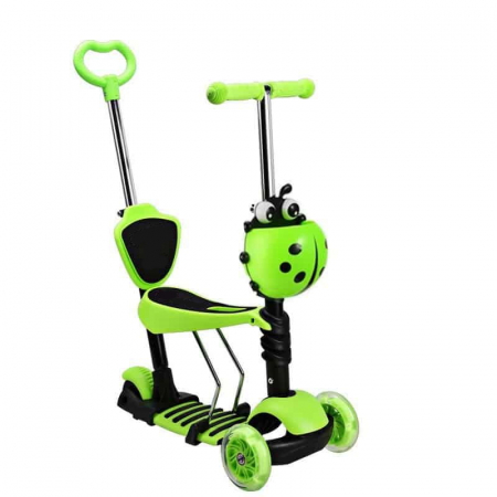 Trotineta 5 in 1 cu maner de impins si roti cu lumini Scooter OX11, verde [0]