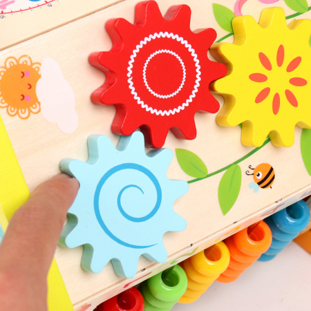 Cub educativ hexagonal Montessori din lemn 9 in 1 Ciupercuta, multicolor [5]