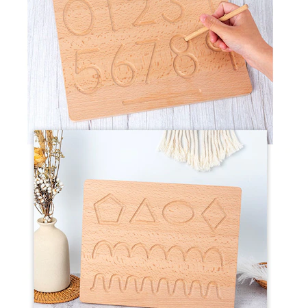 Jucarie educativa Montessori Placa dubla Trasare Cifre, lemn natur [2]