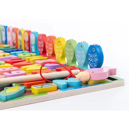 Joc educativ Montessori Puzzle 3D si Pescuit Magnetic, lemn, 88 piese [1]
