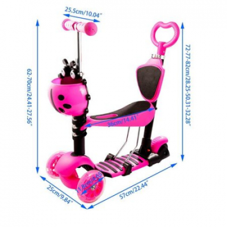 Trotineta 5 in 1 cu maner de impins si roti cu lumini Scooter OX11, roz [2]