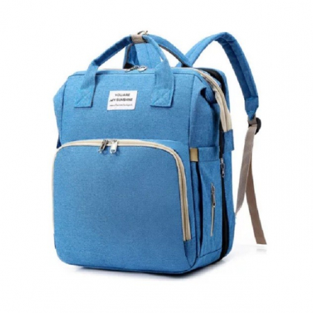 Accesorii si articole bebelusi - Rucsac Multifunctional pentru Mamici cu Patut Pliabil si Baza de Schimbat, 42 x 32 x 22 cm, Albastru Deschis